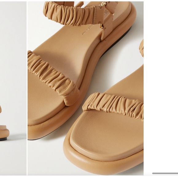 Khaite Puglia Ruched Leather Sandals Neutrals Size 10.5 IT 40.5